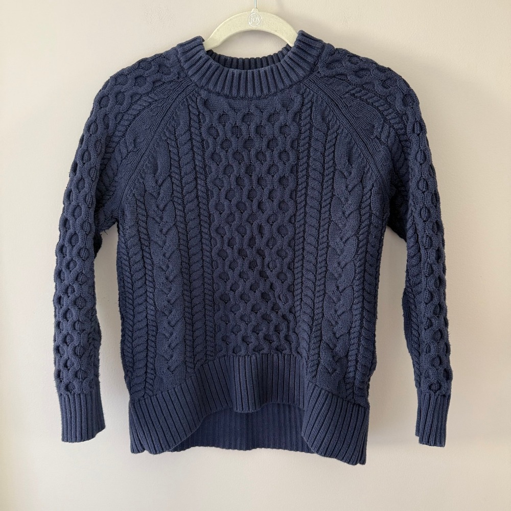 J.Crew Womens XS Navy Blue‎ Cable Knit Cotton Crewneck Sweater Raglan Sleeve